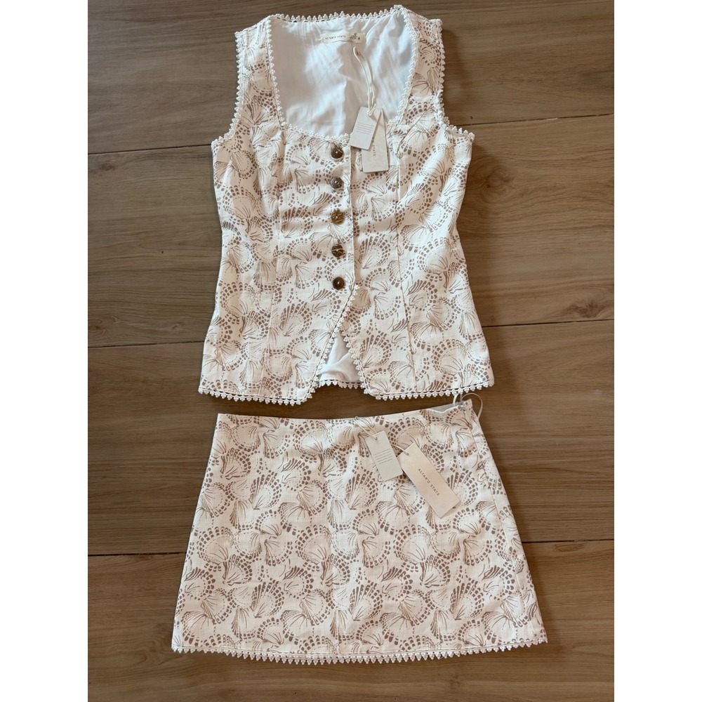 Altar'd State Seashell Print Vest and Mini Skirt Set White Tan NWT XS S